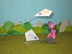 Size: 1024x768 | Tagged: safe, alternate version, artist:malte279, princess celestia, starlight glimmer, alicorn, pony, craft, inequality sign, kite, kite flying, kites, sculpture, starch foam