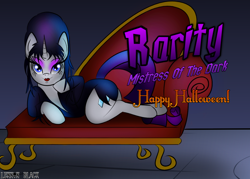 Size: 1400x1000 | Tagged: safe, artist:lennonblack, rarity, pony, unicorn, bedroom eyes, crossover, elvira, elviraty, eyeshadow, fainting couch, halloween, lipstick, looking at you, makeup, solo