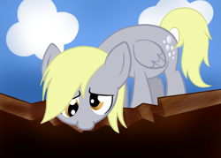 Size: 1427x1024 | Tagged: safe, artist:sharkcastic, derpy hooves, pegasus, pony, the last roundup, anything i can do to help, cute, derpabetes, female, looking down, mare, scene interpretation, solo