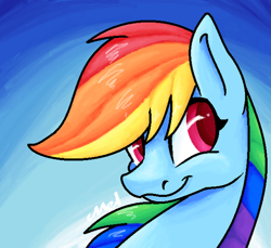 Size: 600x549 | Tagged: safe, artist:myralilth, derpibooru import, rainbow dash, pegasus, pony, bust, portrait, solo