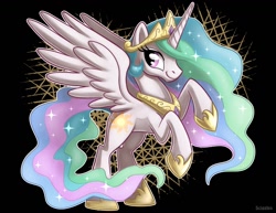 Size: 1280x989 | Tagged: safe, artist:sciggles, princess celestia, alicorn, pony, rearing, solo, spread wings