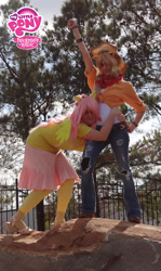 Size: 1932x3247 | Tagged: safe, artist:strange-black-cat, applejack, fluttershy, human, cosplay, irl, irl human, photo