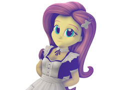 Size: 2711x1968 | Tagged: safe, artist:creatorofpony, artist:flare-chaser, fluttershy, equestria girls, 3d, clothes, dress, maid, simple background, solo