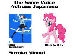 Size: 800x600 | Tagged: safe, pinkie pie, earth pony, pony, digimon, digimon adventure tri, exploitable meme, meme, same voice actor, sora takenouchi, suzuko mimori