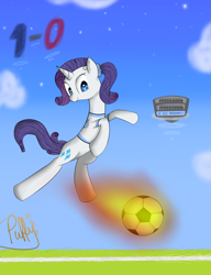 Size: 2000x2600 | Tagged: safe, artist:puffysmosh, rarity, pony, unicorn, alternate hairstyle, football, ponytail, solo