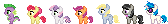 Size: 168x24 | Tagged: safe, artist:nazgar, apple bloom, derpy hooves, dj pon-3, octavia melody, scootaloo, spike, sweetie belle, vinyl scratch, dragon, earth pony, pony, pixel art