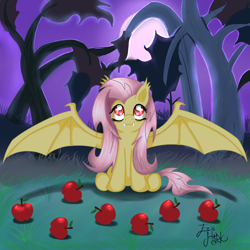 Size: 2000x2000 | Tagged: safe, artist:ezio-stark, fluttershy, apple, cute, flutterbat, shyabates, shyabetes, solo