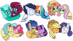 Size: 1920x1080 | Tagged: safe, artist:徐詩珮, derpibooru import, applejack, fizzlepop berrytwist, flash sentry, fluttershy, glitter drops, pinkie pie, princess skystar, rainbow dash, rarity, soarin', tempest shadow, tree hugger, twilight sparkle, twilight sparkle (alicorn), alicorn, earth pony, pegasus, pony, unicorn, my little pony: the movie, broken horn, cute, female, flashlight, flutterhugger, glittershadow, horn, lesbian, male, mane six, rarijack, shipping, skypie, soarindash, straight