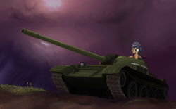 Size: 2900x1800 | Tagged: safe, artist:mrscroup, applejack, earth pony, pony, :d, how applejack won the war, russian, smiling, solo, t-54, tank (vehicle)