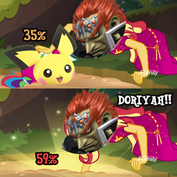 Size: 1080x1080 | Tagged: safe, edit, edited screencap, screencap, rainbow dash, sunset shimmer, better together, equestria girls, spring breakdown, exploitable meme, ganondorf, meme, pichu, pokémon, pushing, quicksand, quicksand meme, super smash bros., super smash bros. ultimate, the legend of zelda