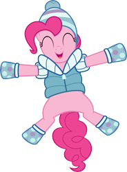 Size: 4000x5429 | Tagged: safe, artist:jeatz-axl, pinkie pie, earth pony, pony, tanks for the memories, .svg available, clothes, coat, cute, diapinkes, eyes closed, happy, hat, mittens, open mouth, simple background, socks, solo, transparent background, vector, winter outfit