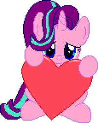 Size: 1150x1440 | Tagged: safe, artist:comfydove, editor:cocoa bittersweet, starlight glimmer, pony, unicorn, female, heart, holding, looking at you, manepxls, mare, pixel art, pxls.space, simple background, smiling, solo, transparent background