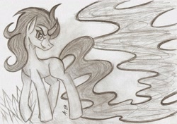 Size: 2328x1640 | Tagged: safe, artist:rossmaniteanzu, derpibooru import, king sombra, pony, unicorn, monochrome, solo, traditional art