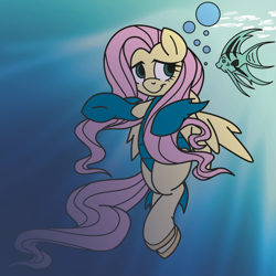 Size: 2000x2000 | Tagged: safe, artist:dfectivedvice, artist:pananovich, fluttershy, fish, pegasus, pony, aquaman, crossover, solo, superhero, underhoof