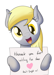 Size: 1638x2274 | Tagged: safe, artist:bluemeganium, derpy hooves, pegasus, pony, cute, derpabetes, end of ponies, female, happy birthday mlp:fim, looking at you, mare, mlp fim's ninth anniversary, smiling, solo, text