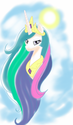 Size: 1000x1700 | Tagged: safe, artist:theroyalprincesses, princess celestia, alicorn, pony, bust, cloud, jewelry, portrait, solo, sun, tiara