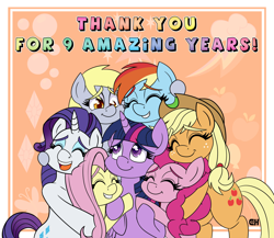 Size: 1280x1112 | Tagged: safe, applejack, derpy hooves, fluttershy, pinkie pie, rainbow dash, rarity, twilight sparkle, twilight sparkle (alicorn), alicorn, earth pony, pegasus, pony, unicorn, season 9, spoiler:s09, mane six