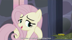 Size: 1281x711 | Tagged: safe, screencap, fluttershy, pegasus, pony, the cutie map, meme, youtube caption