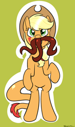 Size: 1130x1920 | Tagged: safe, artist:notenoughapples, applejack, earth pony, monster pony, original species, pony, tatzlpony, bipedal, mlpgdraws, simple background, solo, tatzljack, tentacle tongue