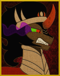 Size: 869x1091 | Tagged: safe, derpibooru import, king sombra, pony, unicorn, black mane, male, sharp teeth, solo, sombra eyes, stallion