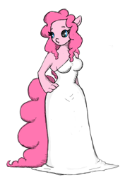 Size: 450x637 | Tagged: safe, artist:bunnycat, pinkie pie, anthro, breasts, clothes, dress, female, long hair, pinkie pies, simple background, sketch, solo, toga, toga party, white background