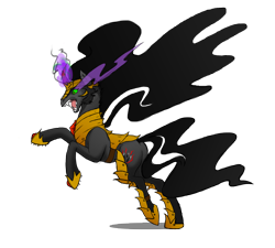 Size: 6000x5400 | Tagged: safe, artist:wolfstar04, derpibooru import, king sombra, pony, unicorn, absurd resolution, armor, bipedal, dark magic, glowing, glowing horn, horn, king sideburns, magic, male, rearing, simple background, solo, sombra eyes, sombra's cutie mark, transparent background