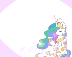 Size: 1024x813 | Tagged: safe, artist:artistofthegeeks, princess celestia, alicorn, pony, cute, eyes closed, food, sitting, solo, tea, teacup