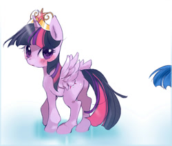 Size: 600x512 | Tagged: safe, artist:pasikon, derpibooru import, twilight sparkle, twilight sparkle (alicorn), alicorn, pony, big crown thingy, blushing, element of magic, female, mare, pixiv, solo