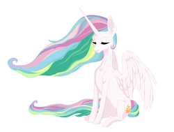 Size: 1024x773 | Tagged: dead source, safe, artist:bigmoon206, princess celestia, alicorn, pony, eyes closed, female, mare, simple background, sitting, solo, white background