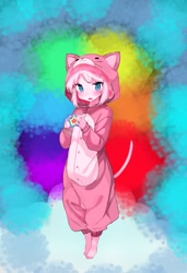 Size: 1453x2127 | Tagged: safe, artist:shinova, edit, pinkie pie, human, alternate hairstyle, barely pony related, cat ears, cat tail, clothes, humanized, pajamas, stars