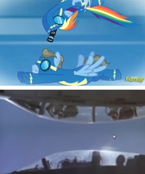 Size: 924x1104 | Tagged: safe, derpibooru import, edit, edited screencap, screencap, rainbow dash, wind rider, pegasus, pony, rarity investigates, aircraft, camera, flying, reference, top gun, wonderbolts