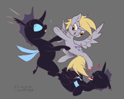 Size: 1444x1157 | Tagged: safe, artist:xbi, derpy hooves, changeling, pegasus, pony, 30 minute art challenge, female, fight, mare