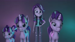 Size: 7680x4320 | Tagged: safe, artist:fazbearsparkle, starlight glimmer, pony, equestria girls, 3d, beanie, clothes, female, filly, filly starlight glimmer, hat, human ponidox, looking at you, multeity, pants, ripped pants, s5 starlight, self paradox, self ponidox, source filmmaker, starlight glimmer day, time paradox, younger