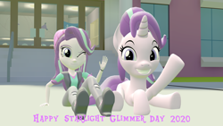 Size: 3840x2160 | Tagged: safe, artist:optimussparkle, starlight glimmer, pony, unicorn, equestria girls, 3d, clothes, cute, female, glimmerbetes, grin, looking at you, one eye closed, smiling, smiling at you, source filmmaker, starlight glimmer day, wink