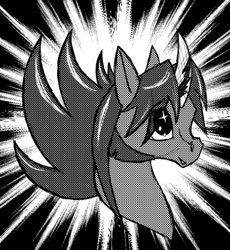 Size: 500x543 | Tagged: safe, derpibooru import, king sombra, pony, unicorn, black mane, gray coat, horn, male, monochrome, solo, stallion