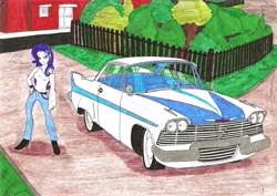 Size: 6973x4948 | Tagged: safe, artist:metaldudepl666, rarity, equestria girls, absurd resolution, car, plymouth, plymouth fury, solo, traditional art