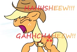 Size: 1092x732 | Tagged: safe, artist:daisy meadows, applejack, earth pony, pony, sneeze spray, sneezing, sneezing fetish, solo