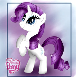 Size: 800x817 | Tagged: safe, artist:bunsogen, rarity, pony, unicorn, bipedal, female, mare, raised hoof, rearing, smiling, solo