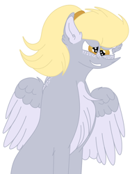 Size: 1732x2160 | Tagged: safe, artist:elhybridtrash, derpy hooves, pegasus, pony, alternate hairstyle, chest fluff, ear fluff, female, freckles, mare, ponytail, solo