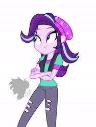 Size: 1536x2048 | Tagged: safe, artist:elbooker29, starlight glimmer, equestria girls, beanie, clothes, hat, smiling, solo