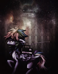 Size: 1341x1706 | Tagged: safe, artist:koviry, derpibooru import, rainbow dash, pegasus, pony, depressed, radio, sad, solo, stars