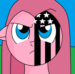 Size: 812x798 | Tagged: safe, artist:kallisti, pinkie pie, earth pony, pony, album cover, american beauty/american psycho, face paint, fall out boy, ponified