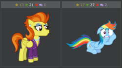 Size: 581x326 | Tagged: safe, derpibooru import, rainbow dash, stormy flare, pegasus, pony, rarity investigates, derpibooru, juxtaposition, meta