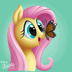 Size: 1280x1280 | Tagged: safe, artist:jorichi, fluttershy, butterfly, pegasus, pony, bust, digital art, solo