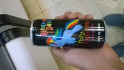 Size: 1600x900 | Tagged: safe, derpibooru import, rainbow dash, beverage, drink, irl, photo, soda can