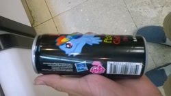 Size: 1600x900 | Tagged: safe, derpibooru import, rainbow dash, beverage, drink, energy drink, irl, logo, my little pony logo, photo, soda, soda can