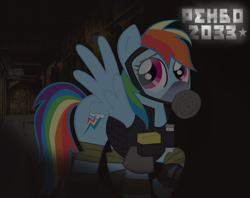 Size: 1024x813 | Tagged: safe, artist:firehazard14, derpibooru import, rainbow dash, pegasus, pony, crossover, gas mask, metro 2033, solo, throwing knife