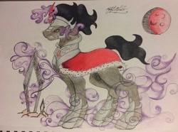 Size: 1787x1327 | Tagged: safe, artist:avocado128, derpibooru import, king sombra, pony, unicorn, crystal, moon, solo, traditional art