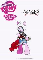 Size: 2432x3440 | Tagged: safe, artist:az-derped-unicorn, pinkie pie, earth pony, pony, assassin, assassin's creed, clothes, crossover, edward kenway, pirate, robe, solo, sword, video game, weapon