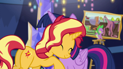 Size: 1920x1080 | Tagged: safe, screencap, spike, sunset shimmer, twilight sparkle, twilight sparkle (alicorn), alicorn, better together, equestria girls, spring breakdown, plot